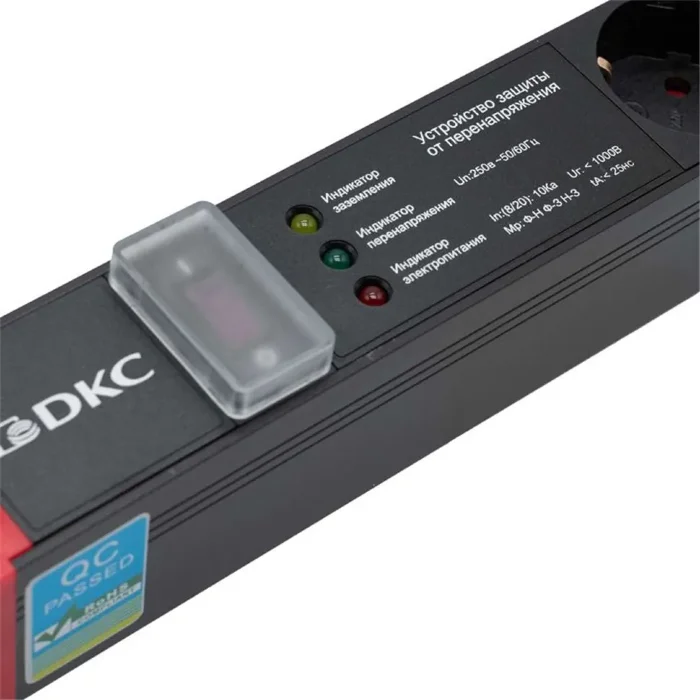 Блок распределения питания 6-м 16А Schuko вх. разъем Schuko для 19дюйм шкафов защита от перенапряж. с индикатором сети DKC R519SH6OPSHSP