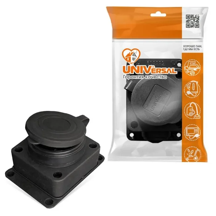 Розетка настенная 16А IP44 250В (еврослот) с заглушкой с заземл. каучук UNIVersal 602229