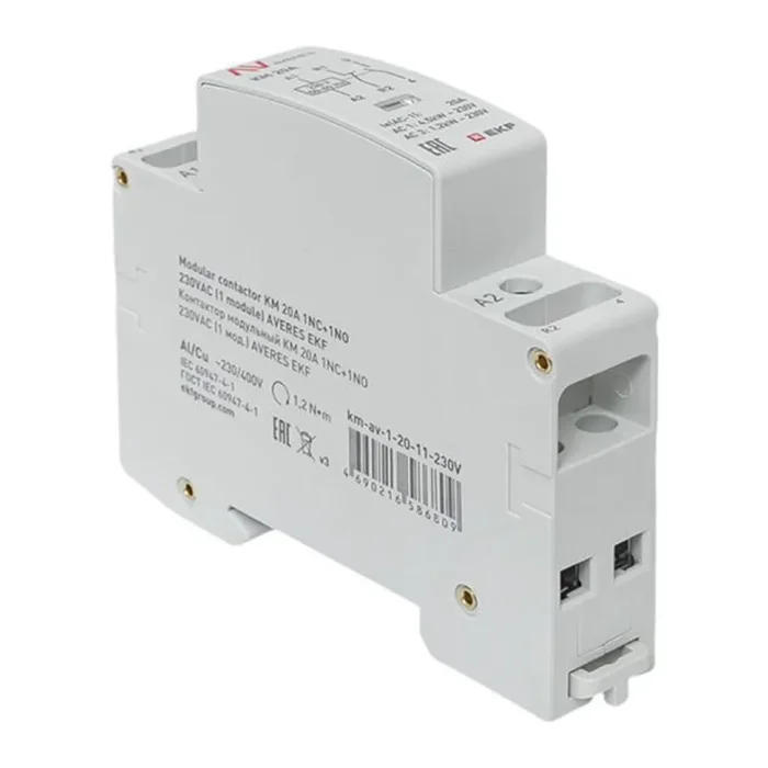 Контактор модульный КМ 20А 1NC+1NO 230В AC (1 мод.) AVERES EKF km-av-1-20-11-230V