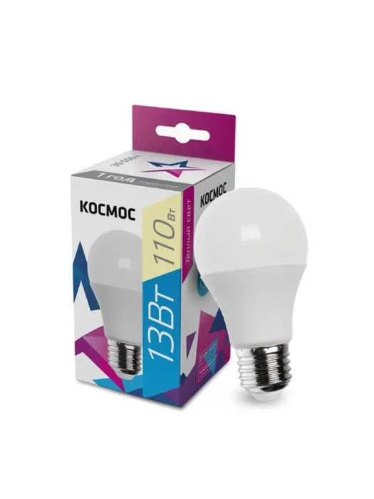 Лампа светодиодная A60 13Вт 3000К E27 220В КОСМОС LkecLED13wA60E2730