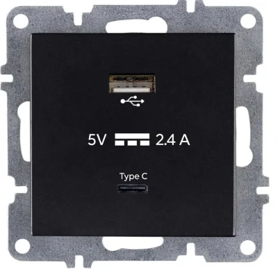 Розетка LAVIN/KAREN USB + TYPE-C механизм черн. ARVIA 50 07 2000 304