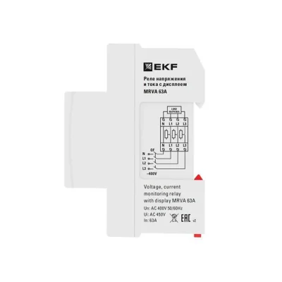Реле напряжения и тока трехфазное с дисплеем MRVA-3 63A EKF MRVA-3-63A