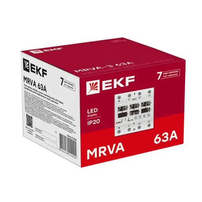 Реле напряжения и тока трехфазное с дисплеем MRVA-3 63A EKF MRVA-3-63A