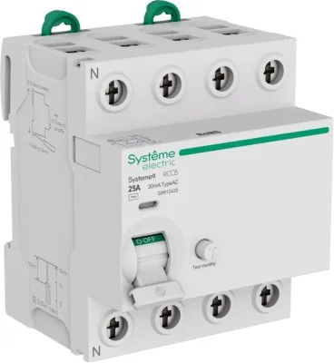 Выключатель дифференциального тока 4п 25А 30мА тип AC Systeme9 400В SE S9R12425