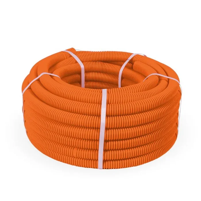 Труба гофрированная ПВХ легкая d20мм с протяжкой 350 Н оранж. (уп.100м) Промрукав PR01.0131