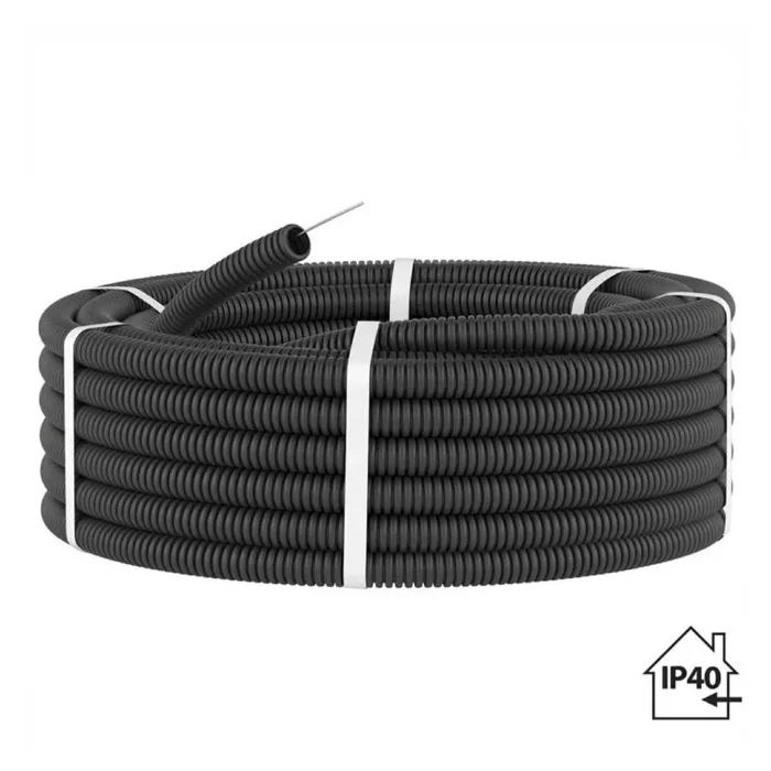 Труба гофрированная ПНД d25мм с протяжкой черн. (уп.25м) TOKOV ELECTRIC TKE-PND25-BL-25