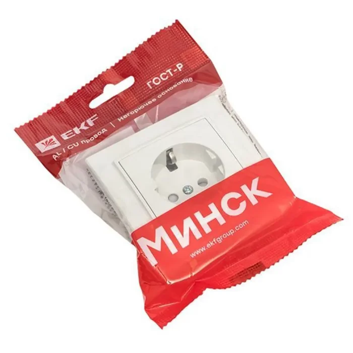 Розетка 1-м СП Минск 16А IP20 с заземл. защ. шторки бел. Basic EKF ERR16-028-100