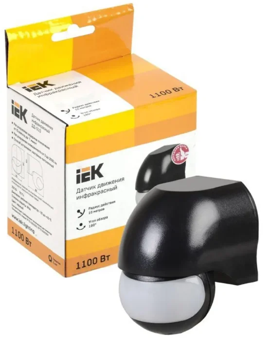 Детектор движения ДД 010 1100Вт угол обз. 180град. дальн. 10м IP44 черн. IEK LDD10-010-1100-002
