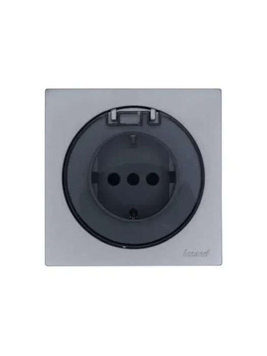 Розетка 1-м СП OSEN с заземл. с крышкой ПБТ механизм сер. матов. LEZARD 743-7488-123B