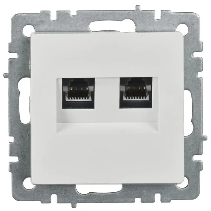 Розетка двойная СП RJ11+RJ45 кат.5E BRITE РК/Т12-БрБ механизм бел. IEK BR-KT20-O-1-K01