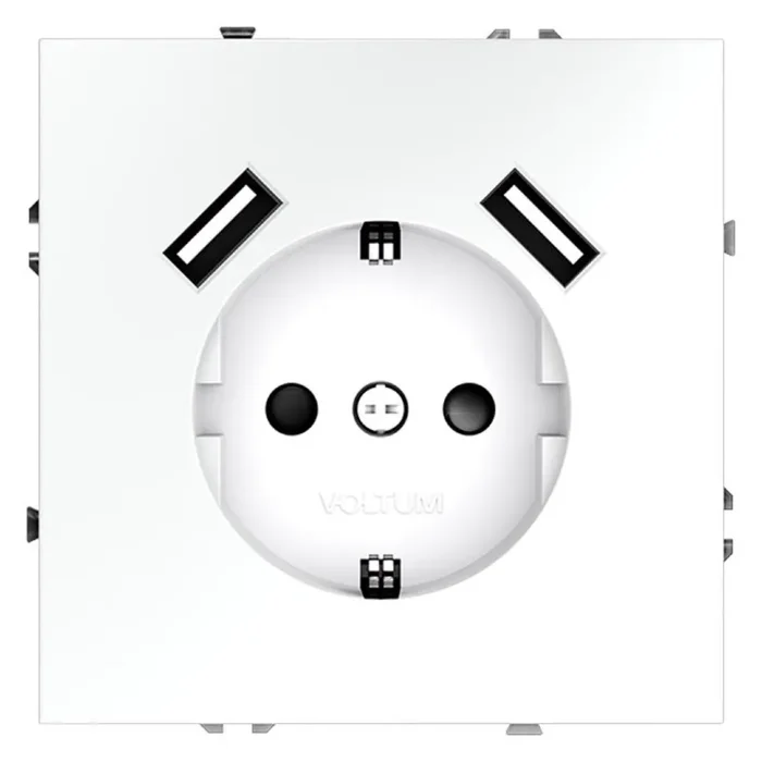 Розетка 1-м СП S70 16А с USB A+A с заземл. защ. шторки механизм бел. матов. Voltum VLS040402