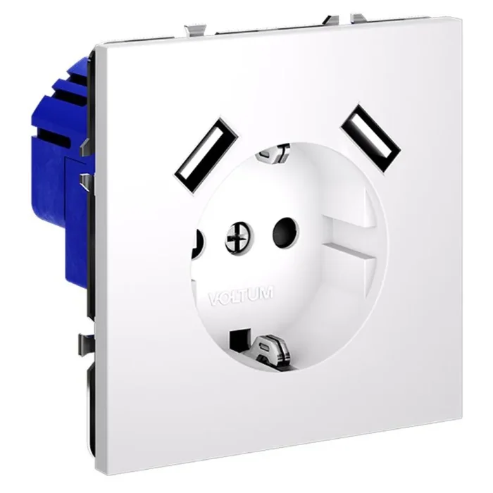 Розетка 1-м СП S70 16А с USB A+A с заземл. защ. шторки механизм бел. матов. Voltum VLS040402