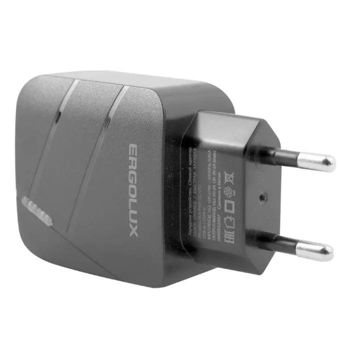 Адаптер сетевой ELX-РA01QC-C02 1USB+1Type C 100-220В 5-9В/3А QC коробка черн. ERGOLUX 15108