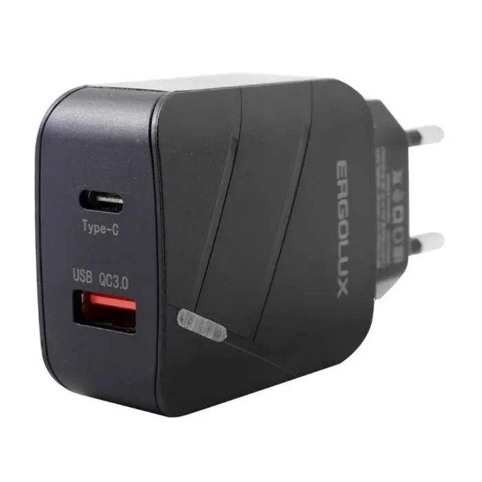 Адаптер сетевой ELX-РA01QC-C02 1USB+1Type C 100-220В 5-9В/3А QC коробка черн. ERGOLUX 15108