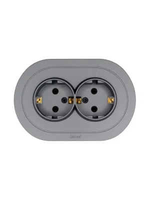 Розетка 2-м СП OSEN с заземл. ПБТ круглая механизм сер. матов. LEZARD 744-7400-127B