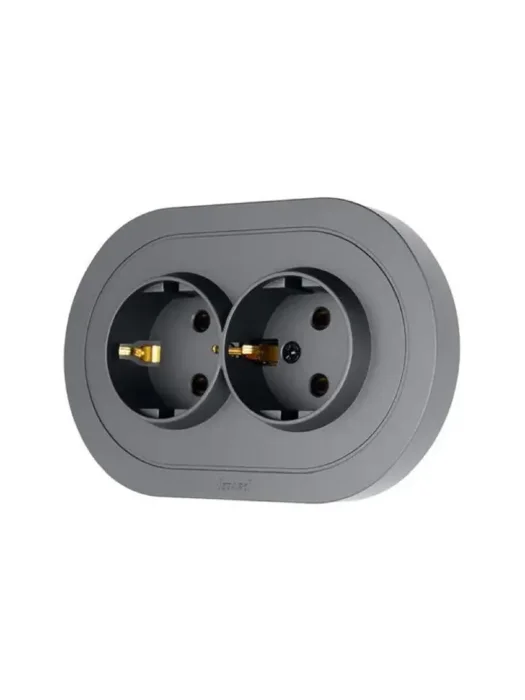 Розетка 2-м СП OSEN с заземл. ПБТ круглая механизм сер. матов. LEZARD 744-7400-127B