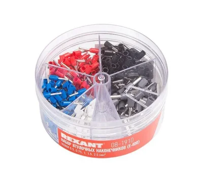 Набор втулочных наконечников НШВИ (0.5кв.мм; 0.75кв.мм; 1кв.мм; 1.5кв.мм; 2.5кв.мм) в боксе (E-400) Rexant 08-1910