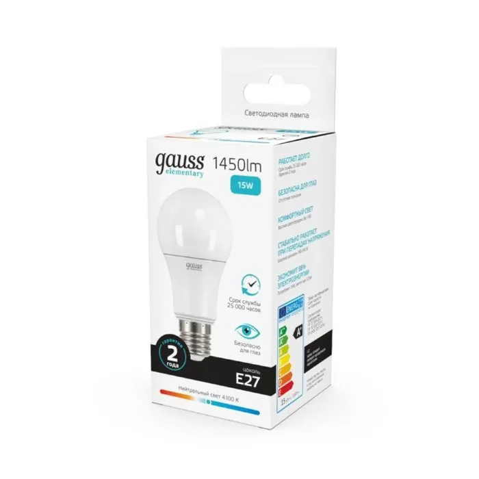 Лампа светодиодная Elementary 15Вт A60 грушевидная 4100К нейтр. бел. E27 1450лм GAUSS 23225