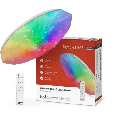 Светильник светодиодный COMFORT DIAMOND-RGB 55Вт 3000-6500К 4400лм 230В 385х75мм с пультом ДУ IN HOME 4690612044576