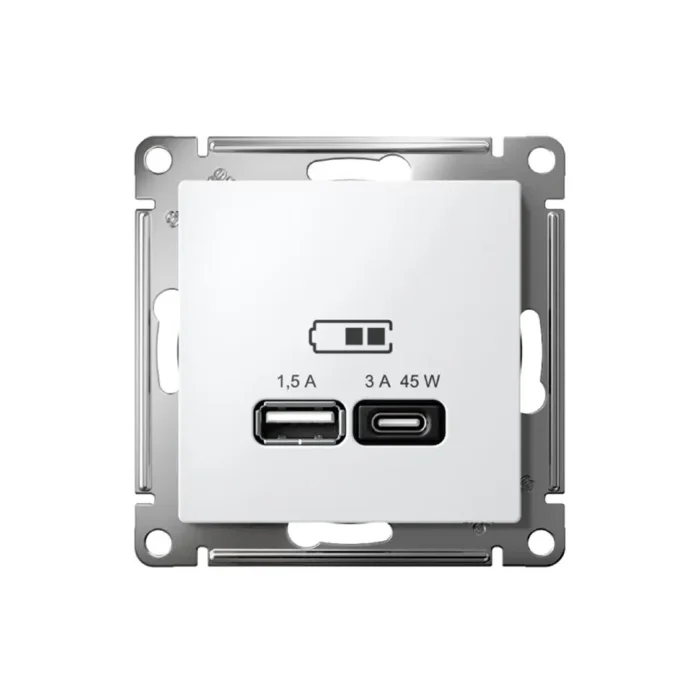 Розетка USB AtlasDesign тип A+C 45Вт QC PD высокоскор. ЗУ механизм бел. SE ATN000129