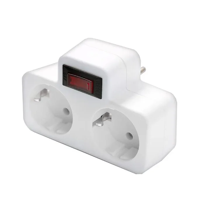 Разветвитель 2-м плоский с выключателем с заземл. 16А 3500Вт 250В бел. DОМТОК 2664