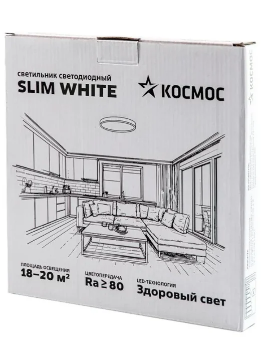Светильник светодиодный SLIM WHITE 38Вт 6500К IP40 2700лм 230В 400х25мм КОСМОС KSlim38w_W6500K