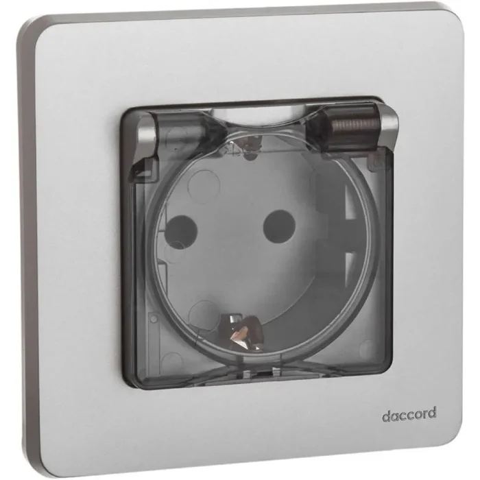 Розетка 1-м СП Inspiria 16А IP44 250В 2P+E защ. шторки с крышкой немецк. стандарт механизм алюм. IEK 673742