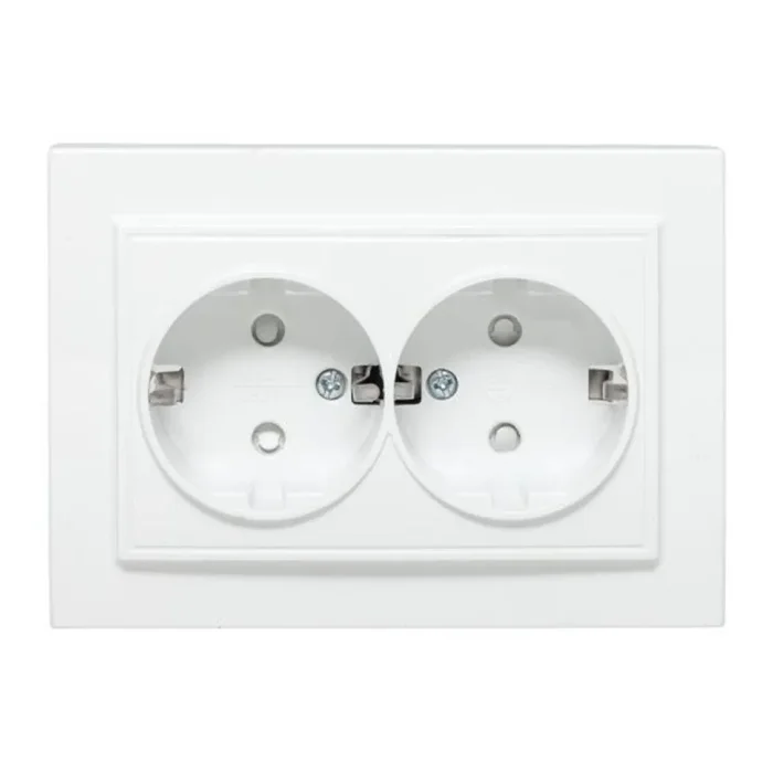 Розетка 2-м СП Минск 16А IP20 с заземл. защ. шторки бел. Basic EKF ERR16-128-100