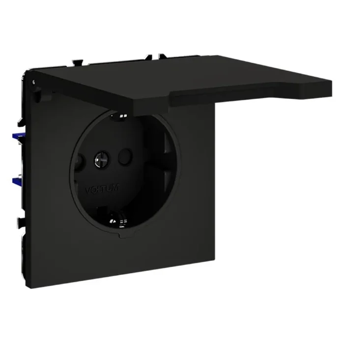 Розетка 1-м СП S70 16А с заземл. защ. шторки + крышка механизм черн. матов. Voltum VLS040308