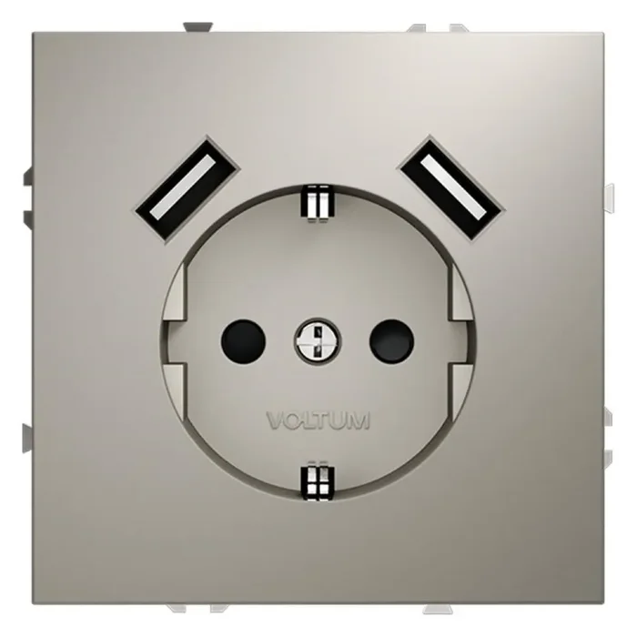 Розетка 1-м СП S70 16А с USB A+A с заземл. защ. шторки механизм кашемир Voltum VLS040403