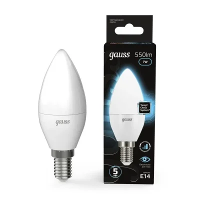 Лампа светодиодная Black 7Вт свеча 4100К нейтр. бел. E14 550лм шаг. диммир. GAUSS 103101207-S