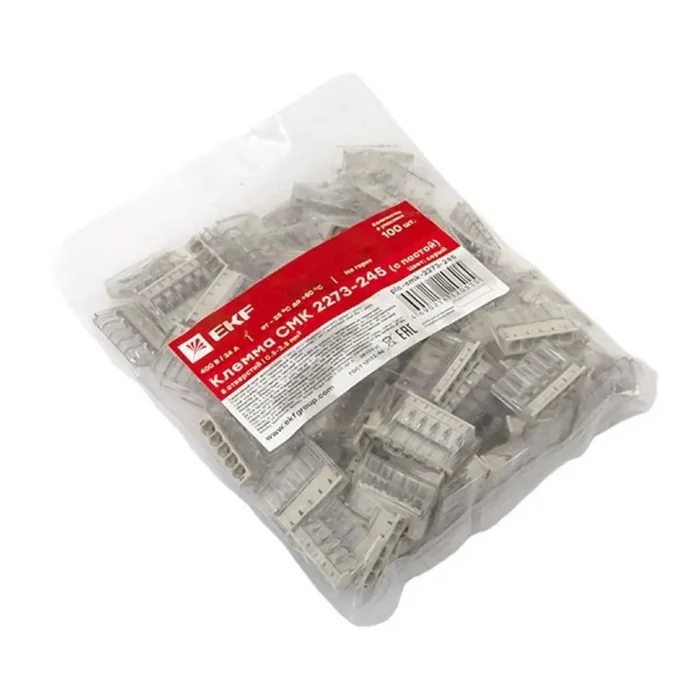 Клемма строительно-монтажная СМК 2273-245 5-проводная 0.5-2.5кв.мм с пастой (уп.100шт) PROxima EKF plc-smk-2273-245