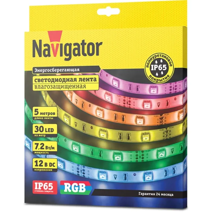 Лента светодиодная 71 428 NLS-5050RGB30-7.2 IP65 12B R5 7.2Вт/м (уп.5м) Navigator 71428