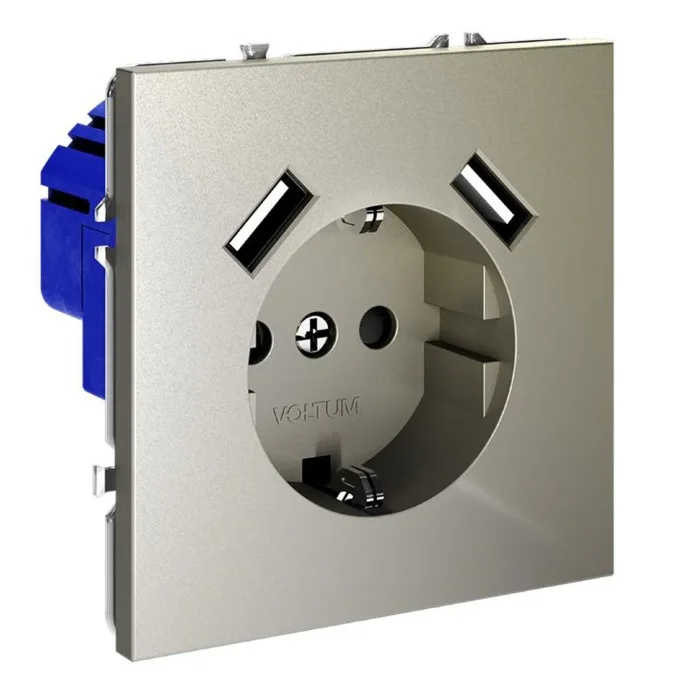 Розетка 1-м СП S70 16А с USB A+A с заземл. защ. шторки механизм шелк Voltum VLS040404