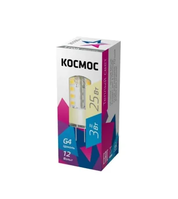 Лампа светодиодная 3Вт 12В G4 3000К КОСМОС LksmLED3wJCG412v30