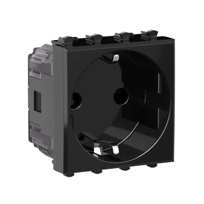 Розетка 1-м 2мод. Avanti "Черный квадрат" 16А IP20 2P+E защ. шторки черн. DKC 4402002