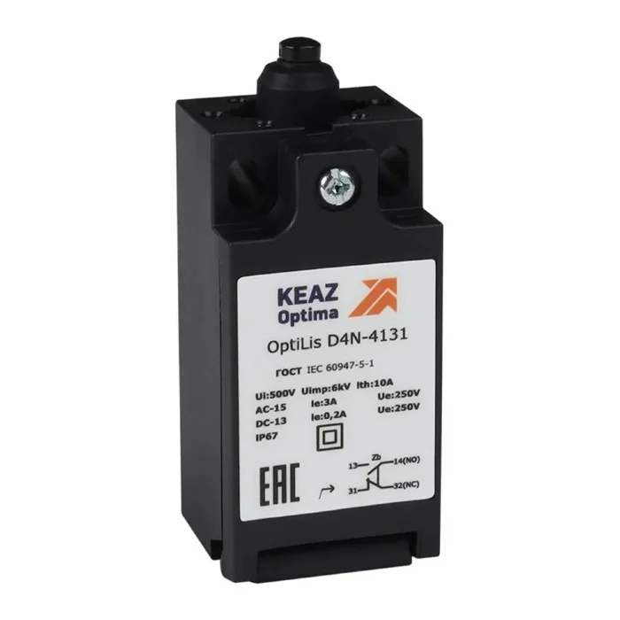 Выключатель концевой OptiLiS D4N-4131 толкатель пластик. EN 50047 XCKN2112P20 КЭАЗ 365302