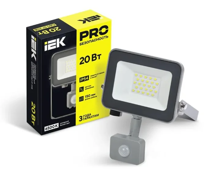 Прожектор светодиодный СДО 07-20Д 20Вт 6500К IP54 с датчиком движ. сер. IEK LPDO702-20-K03