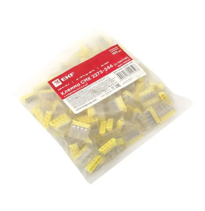 Клемма строительно-монтажная СМК 2273-244 4-проводная 0.5-2.5кв.мм с пастой (уп.100шт) PROxima EKF plc-smk-2273-244