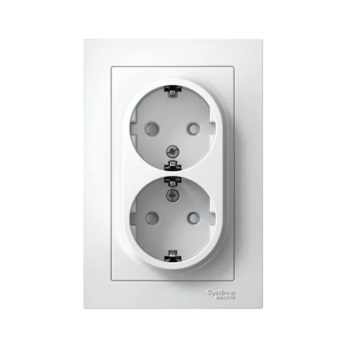 Розетка 2-м СП AtlasDesign 16А IP20 с заземл. защ. шторки в сборе бел. SE ATN000126