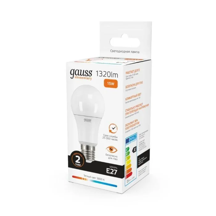 Лампа светодиодная Elementary 15Вт A60 грушевидная 3000К тепл. бел. E27 1320лм GAUSS 23215