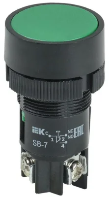 Кнопка SB-7 &amp;quot;Пуск&amp;quot; d22мм 1з+1р 240В зел. IEK BBT40-SB7-K06