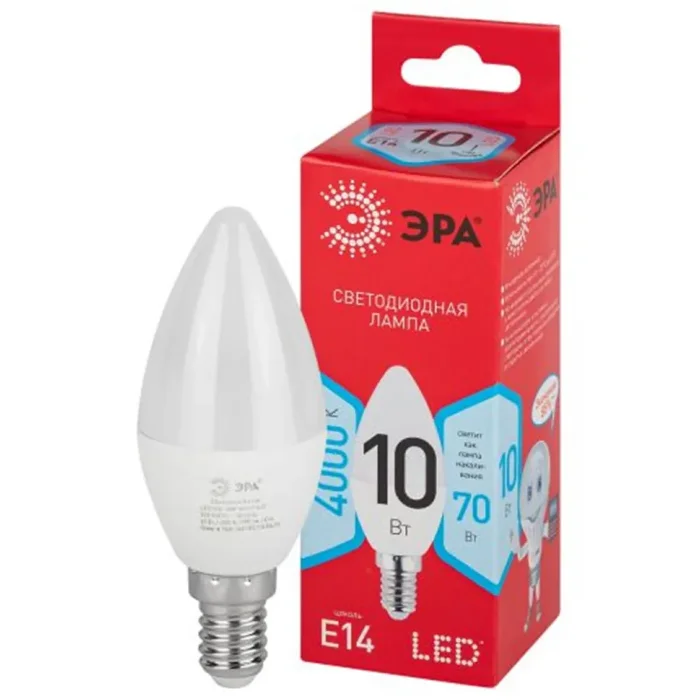 Лампа светодиодная RED LINE LED B35-10W-840-E14 R 10Вт B35 свеча 4000К нейтр. бел. E14 Эра Б0049642