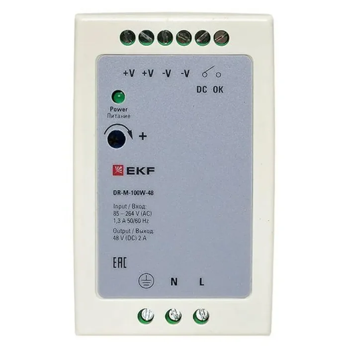 Блок питания на DIN-рейку 100Вт Uвх ~ 220В AC m Uвых - 48В DC постоянного тока EKF DR-M-100W-48