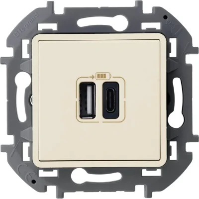 Устройство зарядное Inspiria с 2-мя USB разьемами A и C 240В/5В 3000мА сл. кость IEK 673761