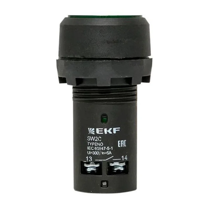 Кнопка SW2C-10D с подсветкой зел. NO 24В EKF sw2c-md-g-24