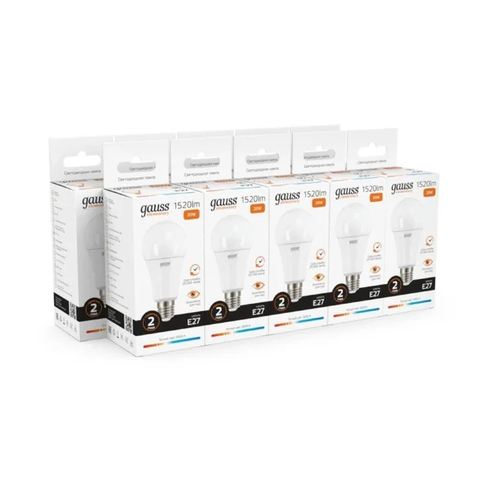 Лампа светодиодная Elementary 20Вт A60 грушевидная 3000К тепл. бел. E27 1520лм GAUSS 23219