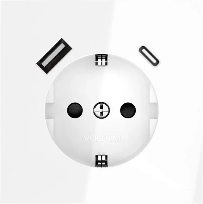 Розетка 1-м СП S70 16А с USB тип A+С механизм с заземл. защ. шторки бел. глянцевый Voltum VLS040501