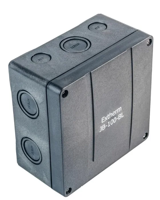 Коробка распределительная 140х140х76мм IP66 в комплекте с клеммным рядом 10х10кв.мм 76А черн. Extherm JB-100-BL
