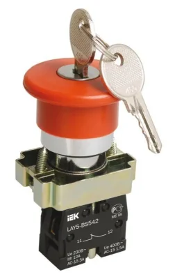 Кнопка управления &quot;Грибок&quot; LAY5-BS142 d22мм 1НЗ 240В с ключом красн. KARAT IEK BBG50-LAY5-K04